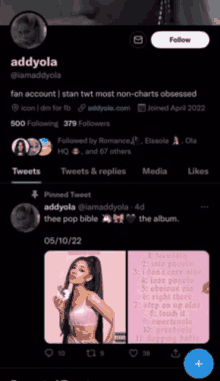 a screenshot of addyola 's fan account showing a picture of her