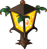 a cartoon lantern with a palm tree on top