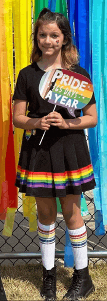 a girl holding a sign that says " pride 365 days a year "