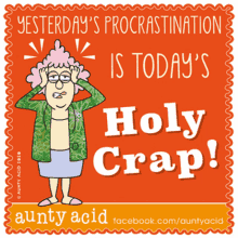 a cartoon says yesterday 's procrastination is today 's holy crap!