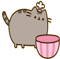 a cartoon cat wearing a chef 's hat next to a bowl