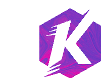 a purple and white logo with the letter k in the center