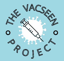 a logo for the vacseen project with a syringe and virus