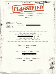 a classified document with a red stamp on the top