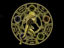 a person standing in a circle with the word garuda in the middle