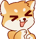 a cartoon drawing of a shiba inu dog with its eyes closed and its tongue hanging out .