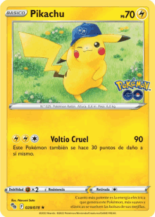 a pikachu pokemon card with a blue hat on it