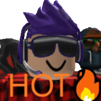 a roblox character wearing headphones and sunglasses with the word hot in orange letters