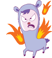 a cartoon illustration of a llama with flames around it