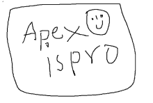 a black and white drawing of apex ispyo with a smiley face