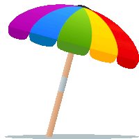 a rainbow colored umbrella with a wooden handle on a white background