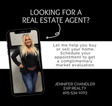 an advertisement for a real estate agent shows a woman on a phone