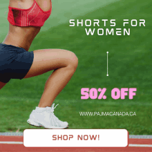 an ad for shorts for women shows a woman squatting