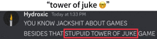 a screenshot of hydroxic 's tower of juke message