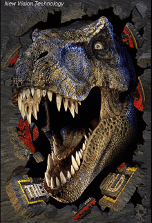 a poster for the jurassic park movie shows a dinosaur coming out of a hole in the ground