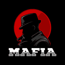 a mafia logo with a man in a hat smoking a cigarette and holding a gun