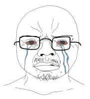 a drawing of a man with glasses and tears on his face