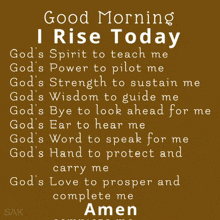 a good morning i rise today prayer with a brown background