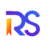 a blue and purple rs logo with an orange arrow