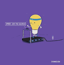 a cartoon of a light bulb running on a treadmill