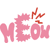 a pink meow logo with a red n on top of it