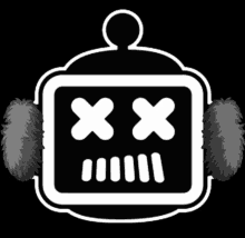 a black and white drawing of a robot with x 's on it 's face