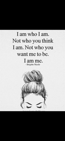 a black and white drawing of a woman with a bun and a quote .