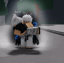 a video game character named kyro is holding another character