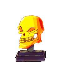 a cartoon drawing of a skull on a pedestal