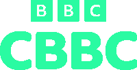 a logo for bbc and cbbc with green letters on a white background