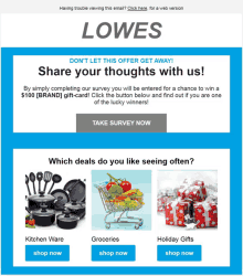 a lowe 's email asking you to share your thoughts