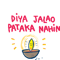 a cartoon drawing of a candle with the words diya jalao pataka nahin above it