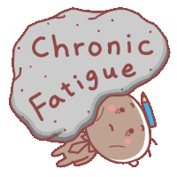 a cartoon illustration of a person carrying a large rock that says chronic fatigue