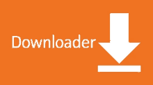 an orange background with the word downloader and a white arrow pointing down