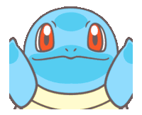 a cartoon drawing of a blue and yellow turtle with big red eyes