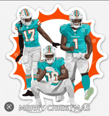 a merry christmas greeting card with miami dolphins football players