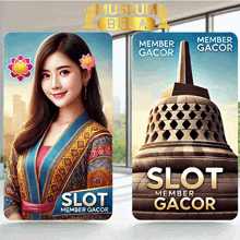 a woman with a flower in her hair is on a slot member gacor poster