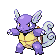 a pixel art drawing of a purple and yellow pokemon with wings .