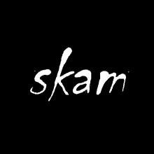 a black background with the word " skam " in white letters