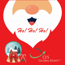 an advertisement for cys global remit with a picture of santa claus