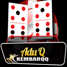 a logo for a game called adu q kembarqq with dominoes