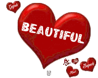 a large red heart with the word beautiful written on it