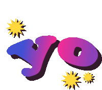 the word yo is written in purple and blue with yellow stars around it