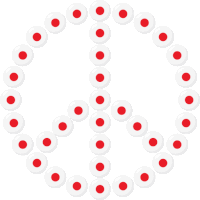 a peace sign made of red and white circles on a white background