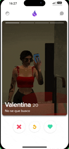 a phone screen shows a woman named valentina 20