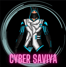 a cyber saviya logo with a cartoon character