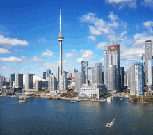 a city skyline with the cn tower in the center