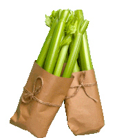 a bunch of celery is wrapped in brown paper and tied with string