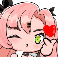 a cartoon girl with pink hair and green eyes is holding a red heart