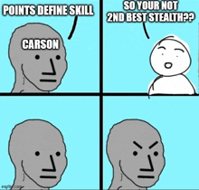 a cartoon of a man talking to another man with the caption points define skill carson